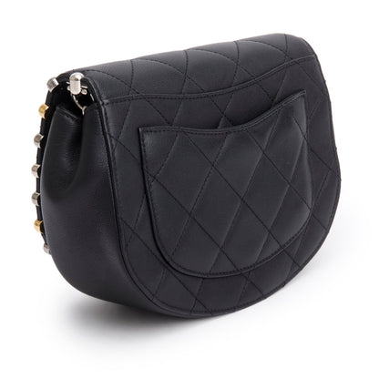 Chanel Black Lambskin Quilted Small Studded Bubble Flap