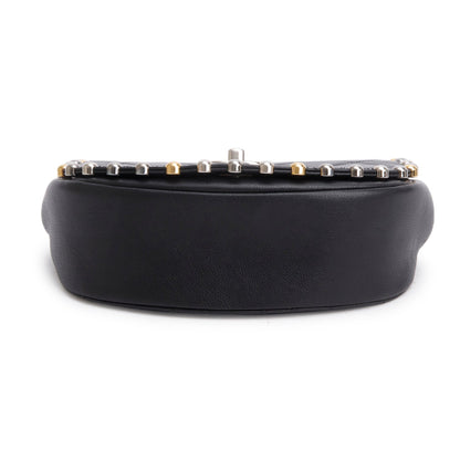 Chanel Black Lambskin Quilted Small Studded Bubble Flap