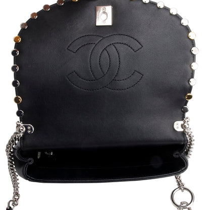 Chanel Black Lambskin Quilted Small Studded Bubble Flap