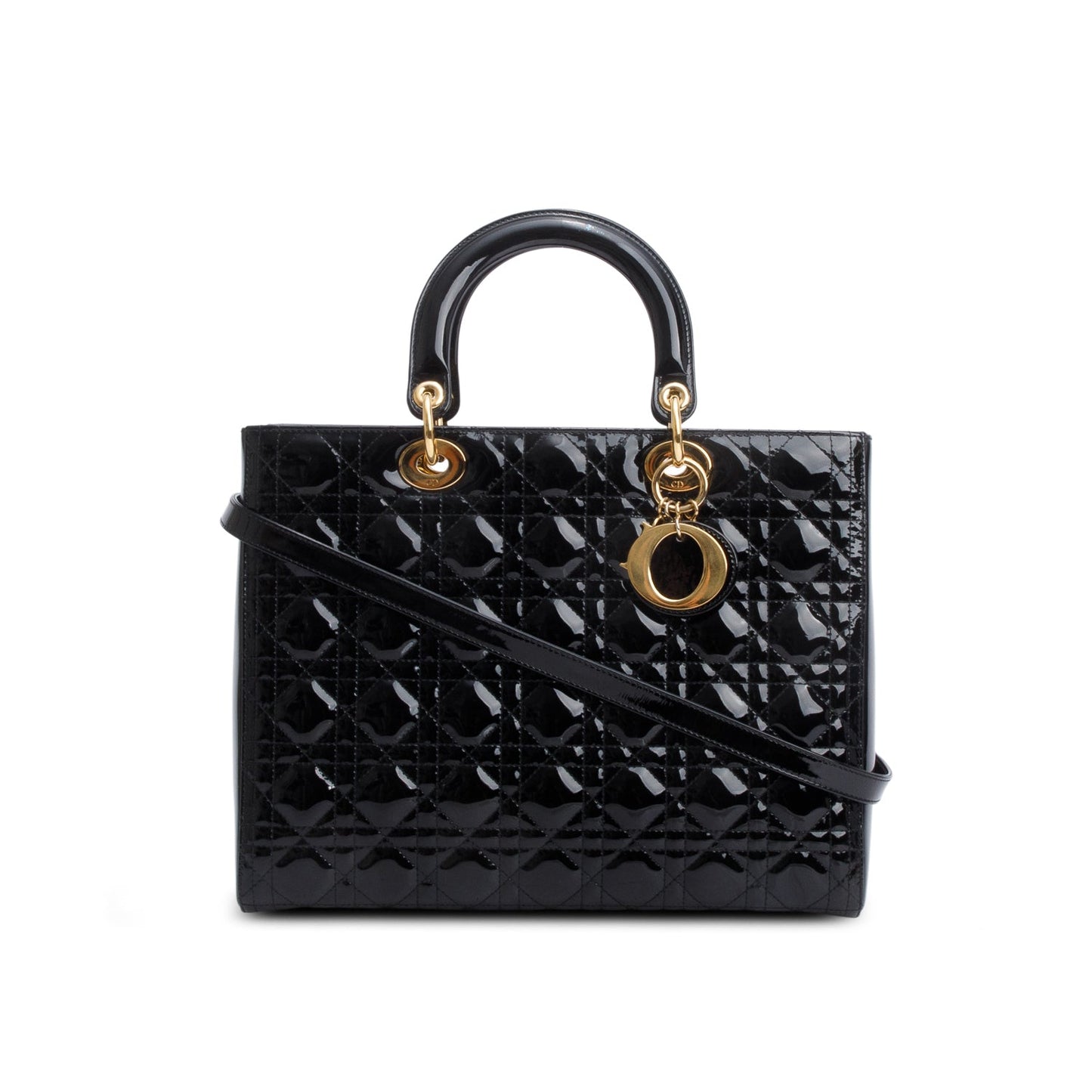 Christian Dior Black Cannage Patent Leather Large Lady Dior