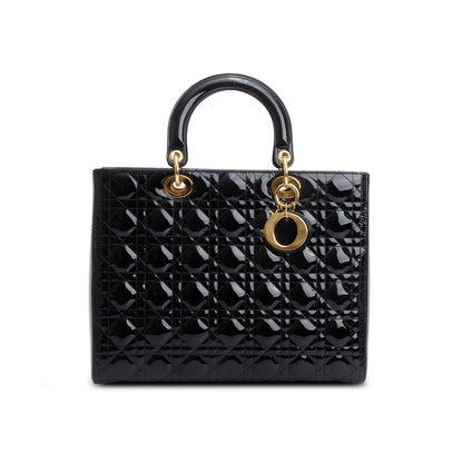 Christian Dior Black Cannage Patent Leather Large Lady Dior