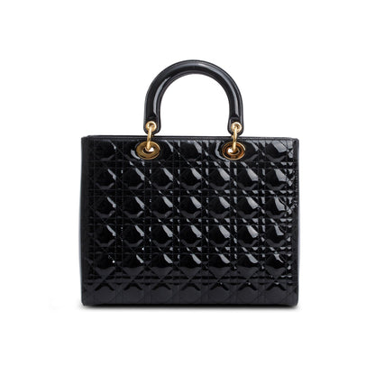 Christian Dior Black Cannage Patent Leather Large Lady Dior