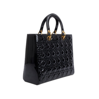 Christian Dior Black Cannage Patent Leather Large Lady Dior