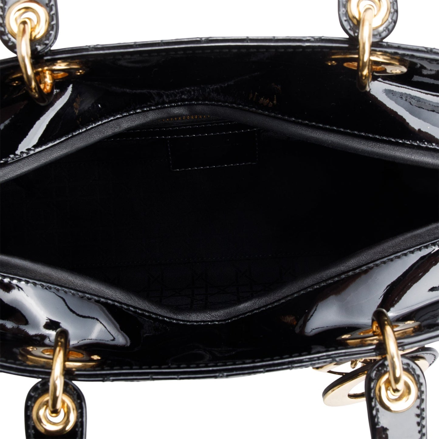 Christian Dior Black Cannage Patent Leather Large Lady Dior