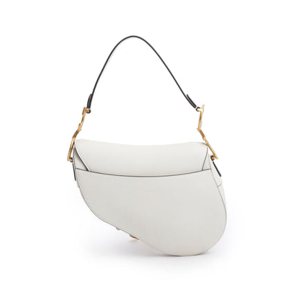 Christian Dior 2021 Cream Grained Calfskin Saddle Bag