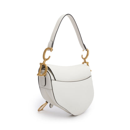 Christian Dior 2021 Cream Grained Calfskin Saddle Bag