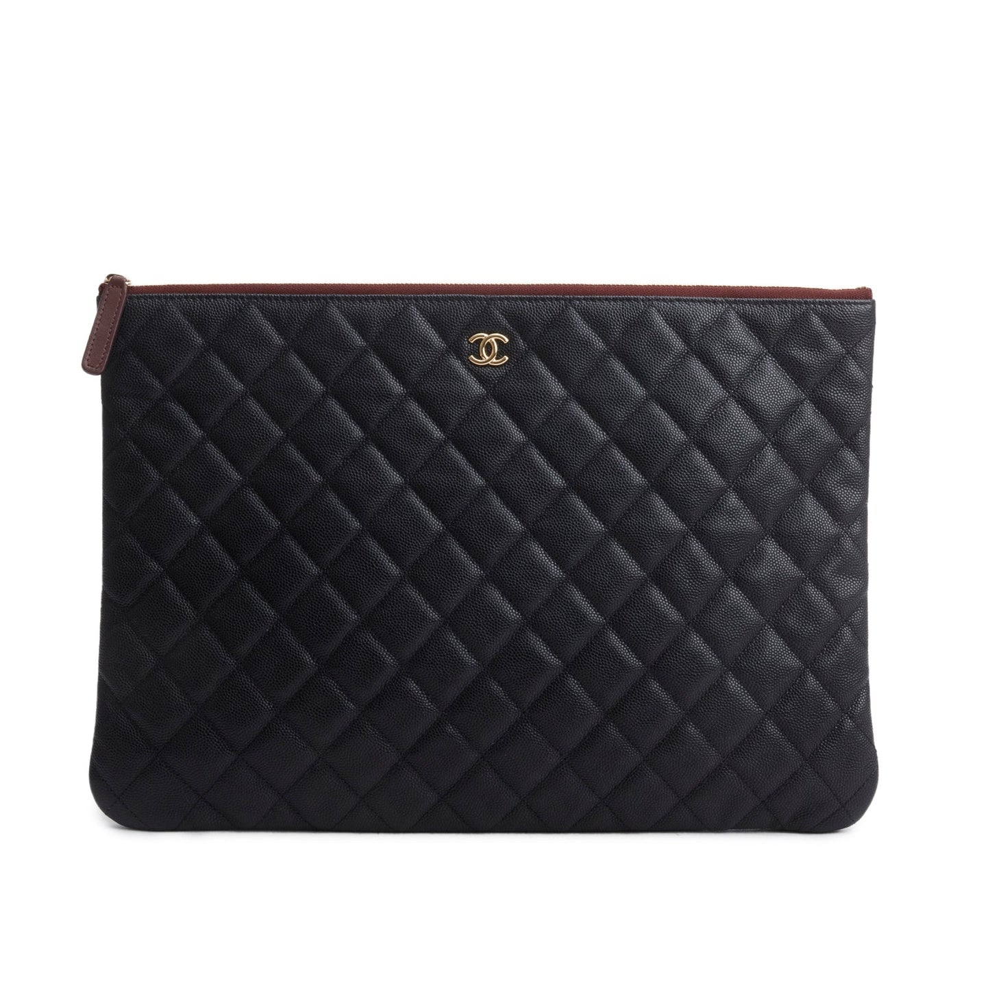 Chanel Black Quilted Caviar Leather Large O-Case Clutch