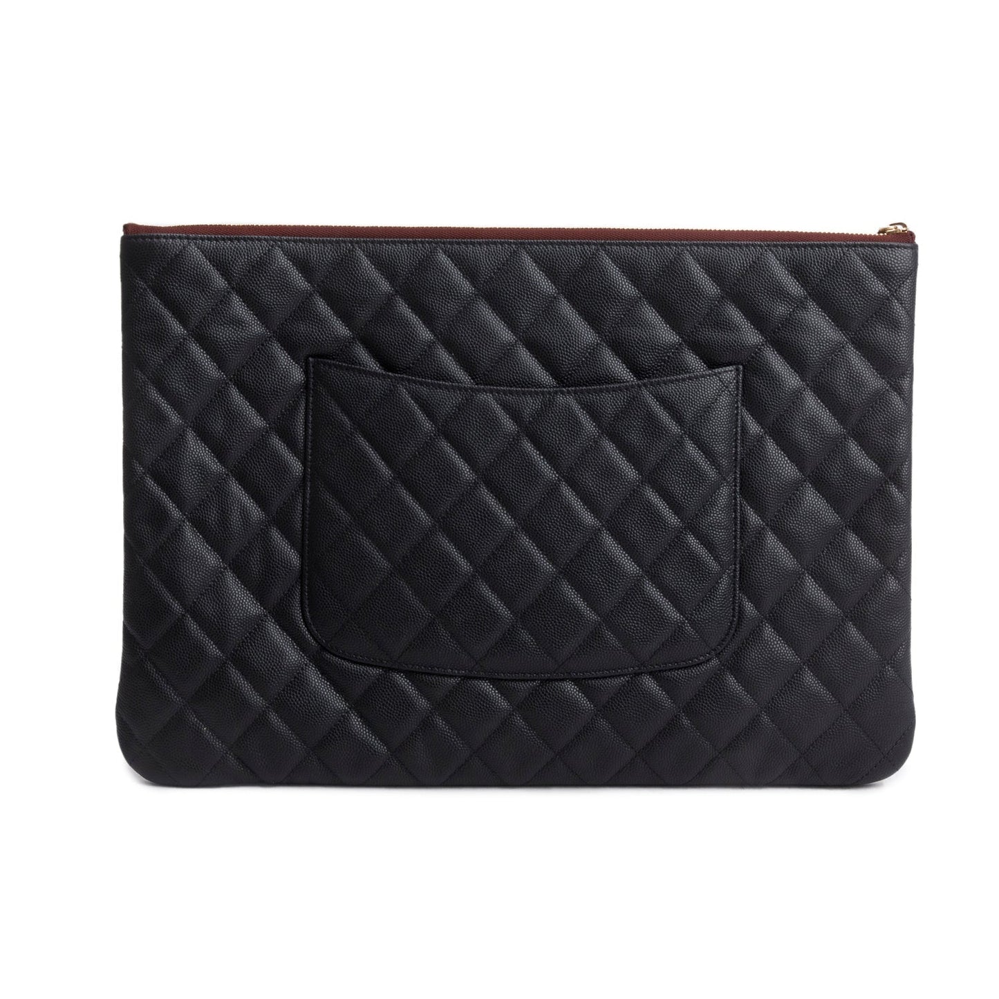 Chanel Black Quilted Caviar Leather Large O-Case Clutch