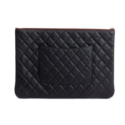 Chanel Black Quilted Caviar Leather Large O-Case Clutch