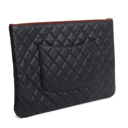 Chanel Black Quilted Caviar Leather Large O-Case Clutch