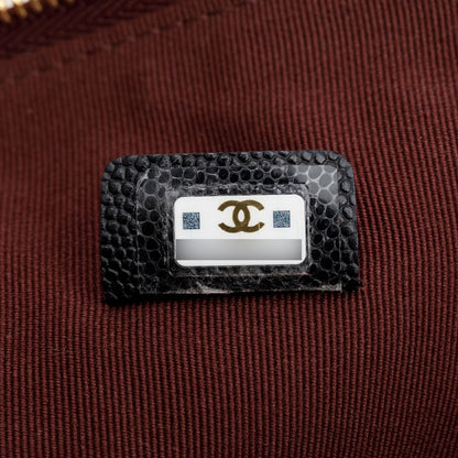 Chanel Black Quilted Caviar Leather Large O-Case Clutch