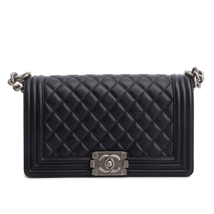 Chanel Black Quilted Lambskin Leather Medium Boy Bag