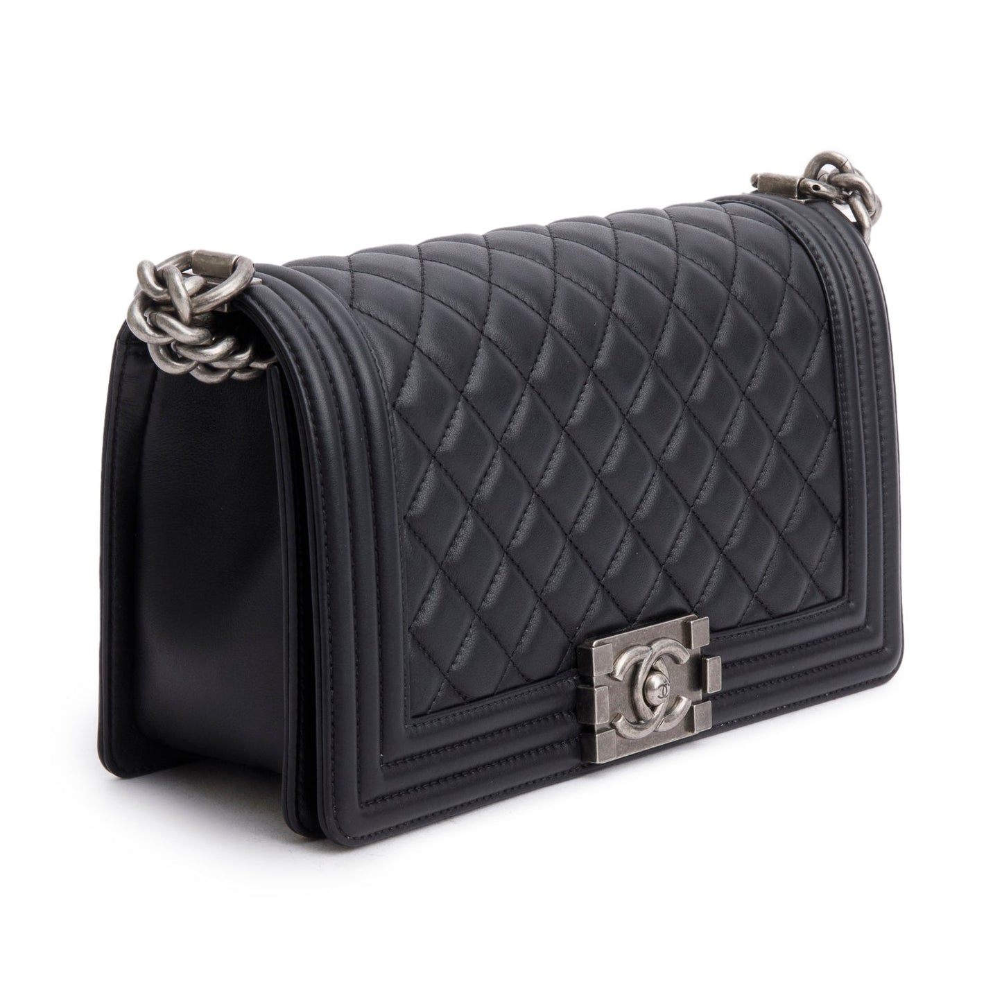 Chanel Black Quilted Lambskin Leather Medium Boy Bag