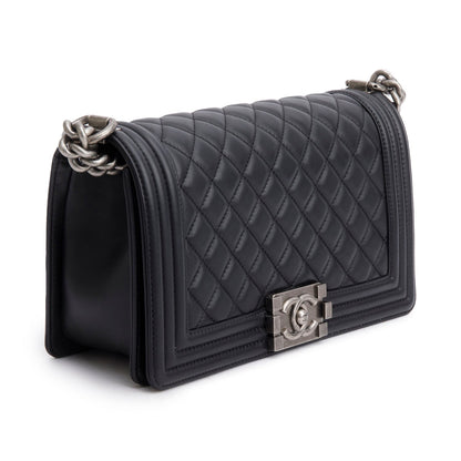 Chanel Black Quilted Lambskin Leather Medium Boy Bag