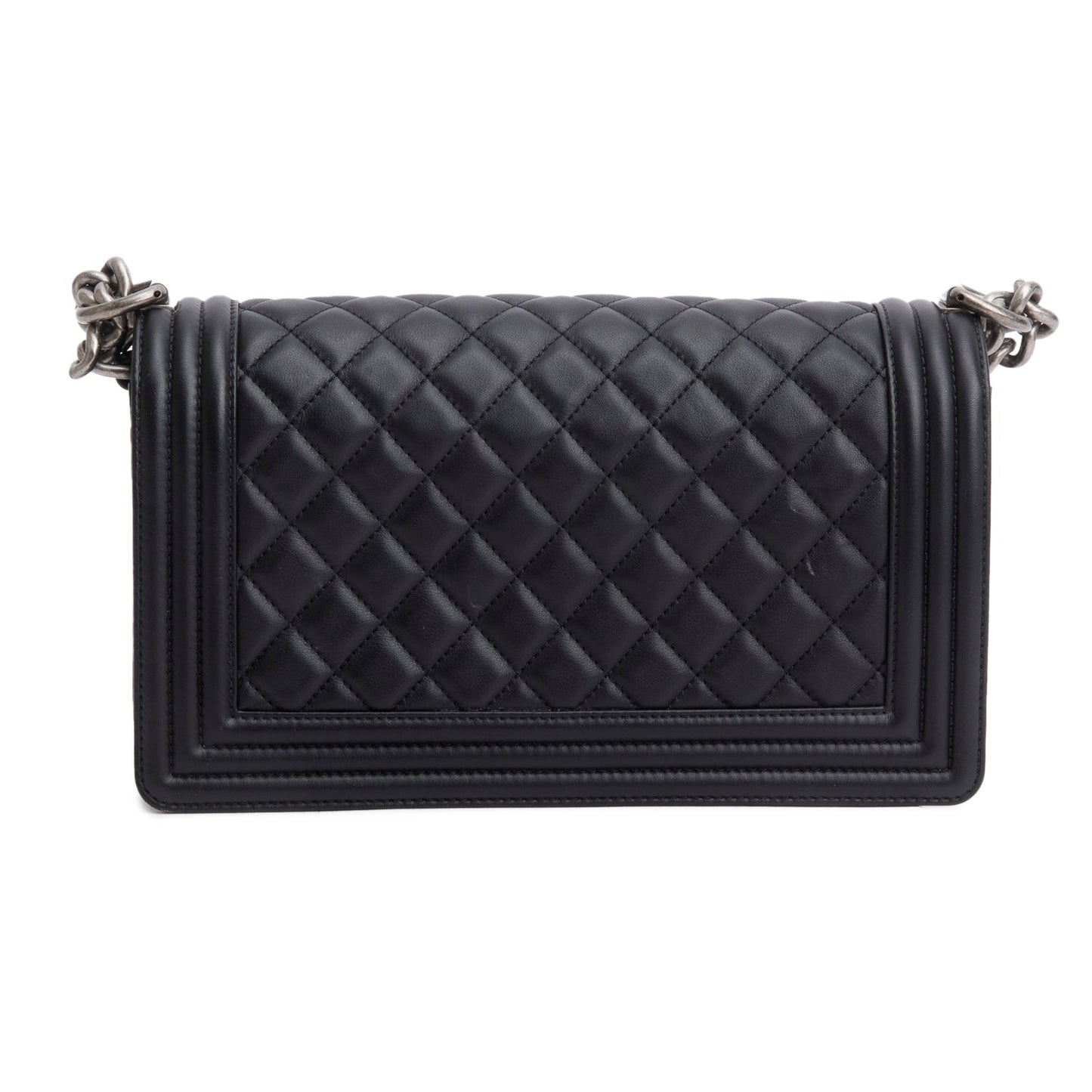 Chanel Black Quilted Lambskin Leather Medium Boy Bag