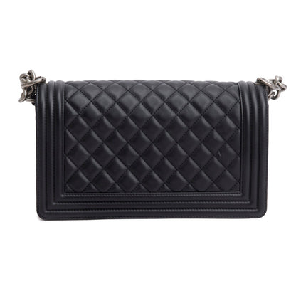 Chanel Black Quilted Lambskin Leather Medium Boy Bag