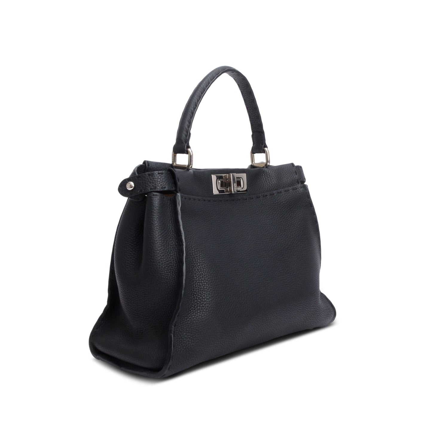 Fendi Black Cuioio Romano Selleria Medium Peekaboo Iconic Satchel