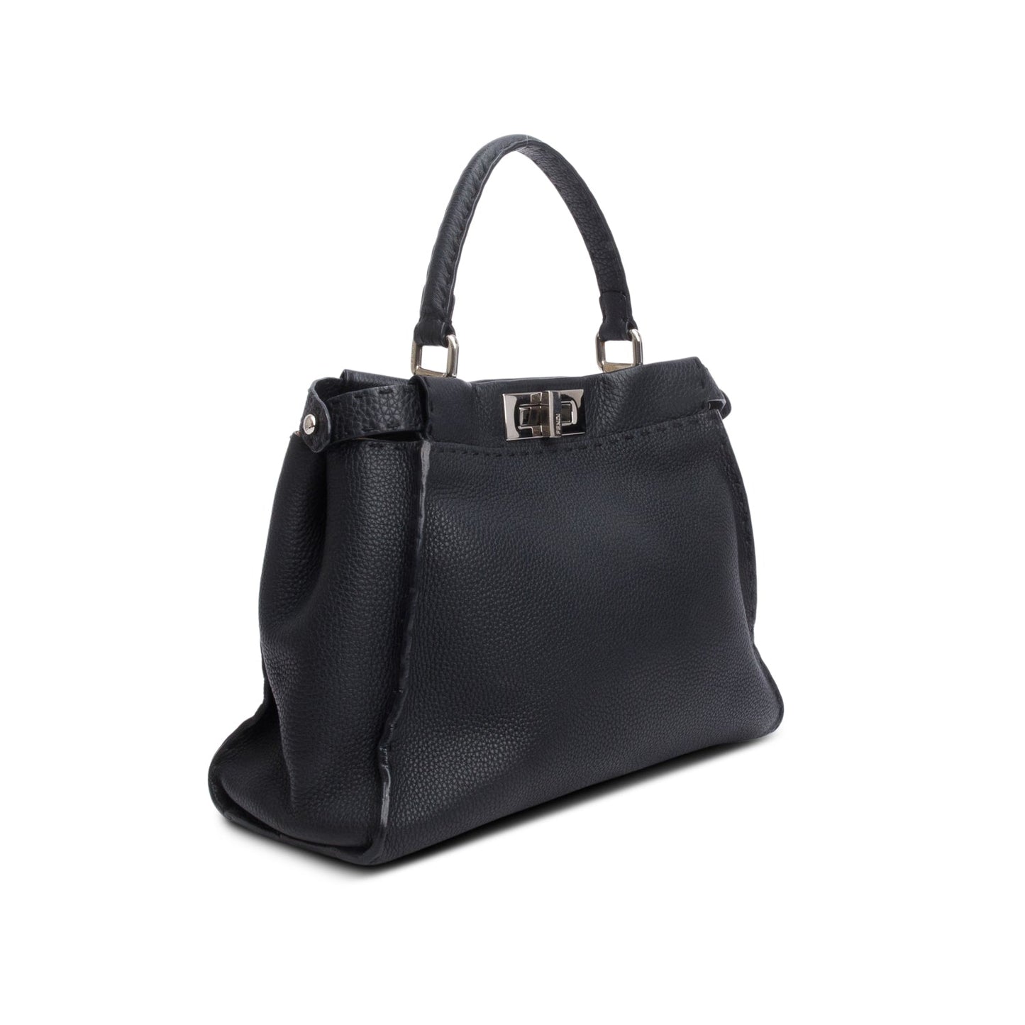 Fendi Black Cuioio Romano Selleria Medium Peekaboo Iconic Satchel