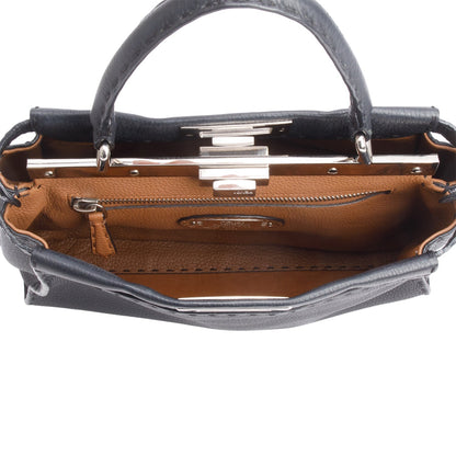 Fendi Black Cuioio Romano Selleria Medium Peekaboo Iconic Satchel