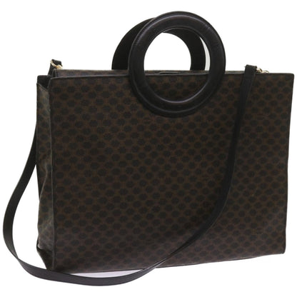 Luxury CELINE Macadam Canvas Hand Bag PVC 2way Black  66733