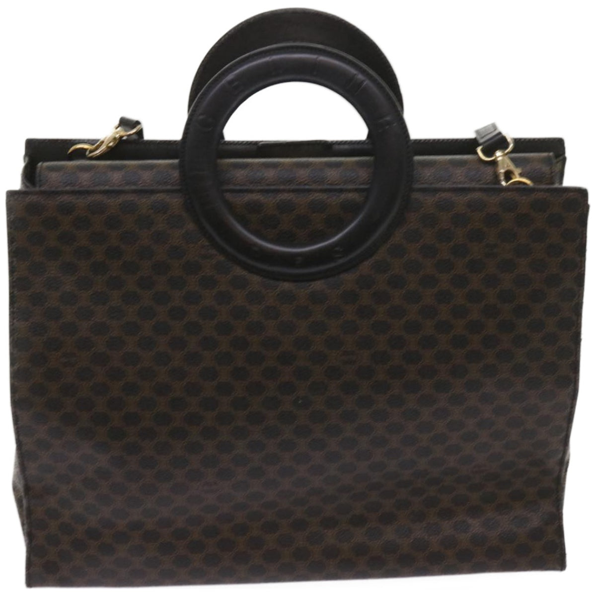 Luxury CELINE Macadam Canvas Hand Bag PVC 2way Black  66733
