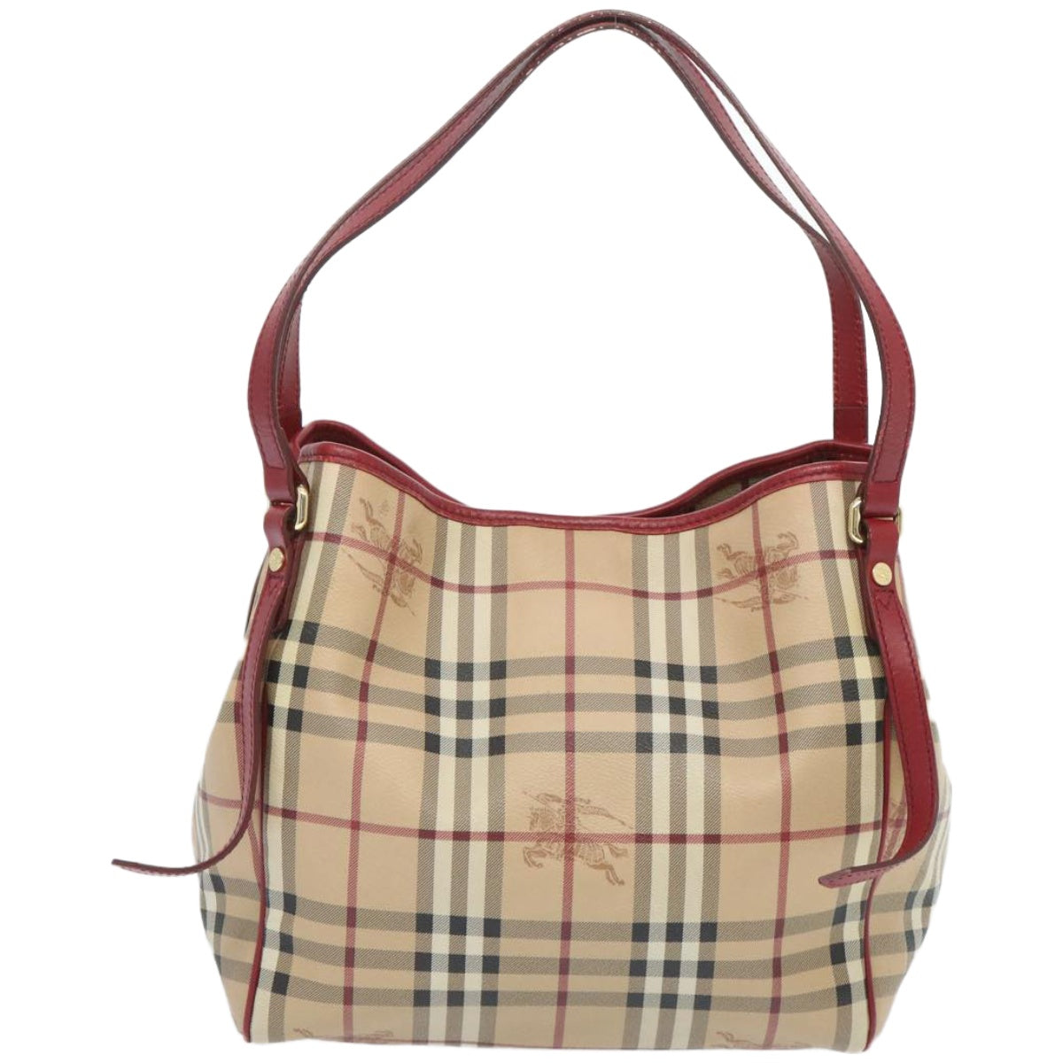 Luxury Burberry Nova Check Tote Bag PVC Beige Red Auth 66734