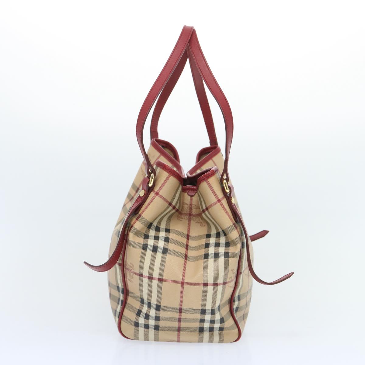 Luxury Burberry Nova Check Tote Bag PVC Beige Red Auth 66734