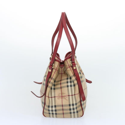 Luxury Burberry Nova Check Tote Bag PVC Beige Red Auth 66734