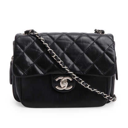 Chanel Black Aged Calfskin Quilted Express Zip Around Flap