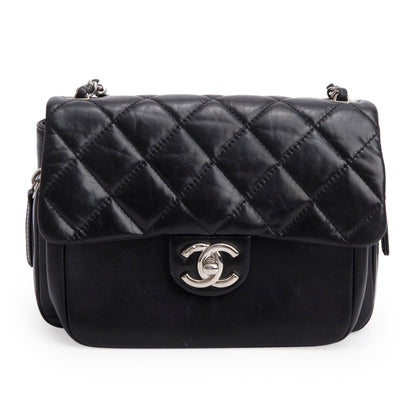 Chanel Black Aged Calfskin Quilted Express Zip Around Flap