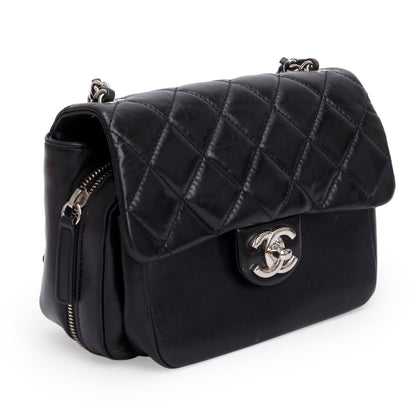 Chanel Black Aged Calfskin Quilted Express Zip Around Flap