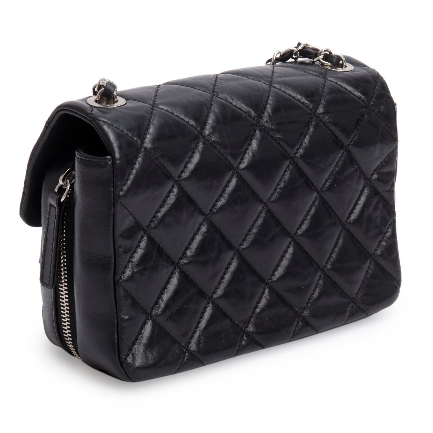 Chanel Black Aged Calfskin Quilted Express Zip Around Flap
