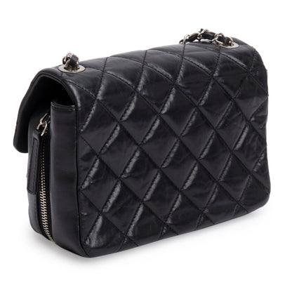 Chanel Black Aged Calfskin Quilted Express Zip Around Flap