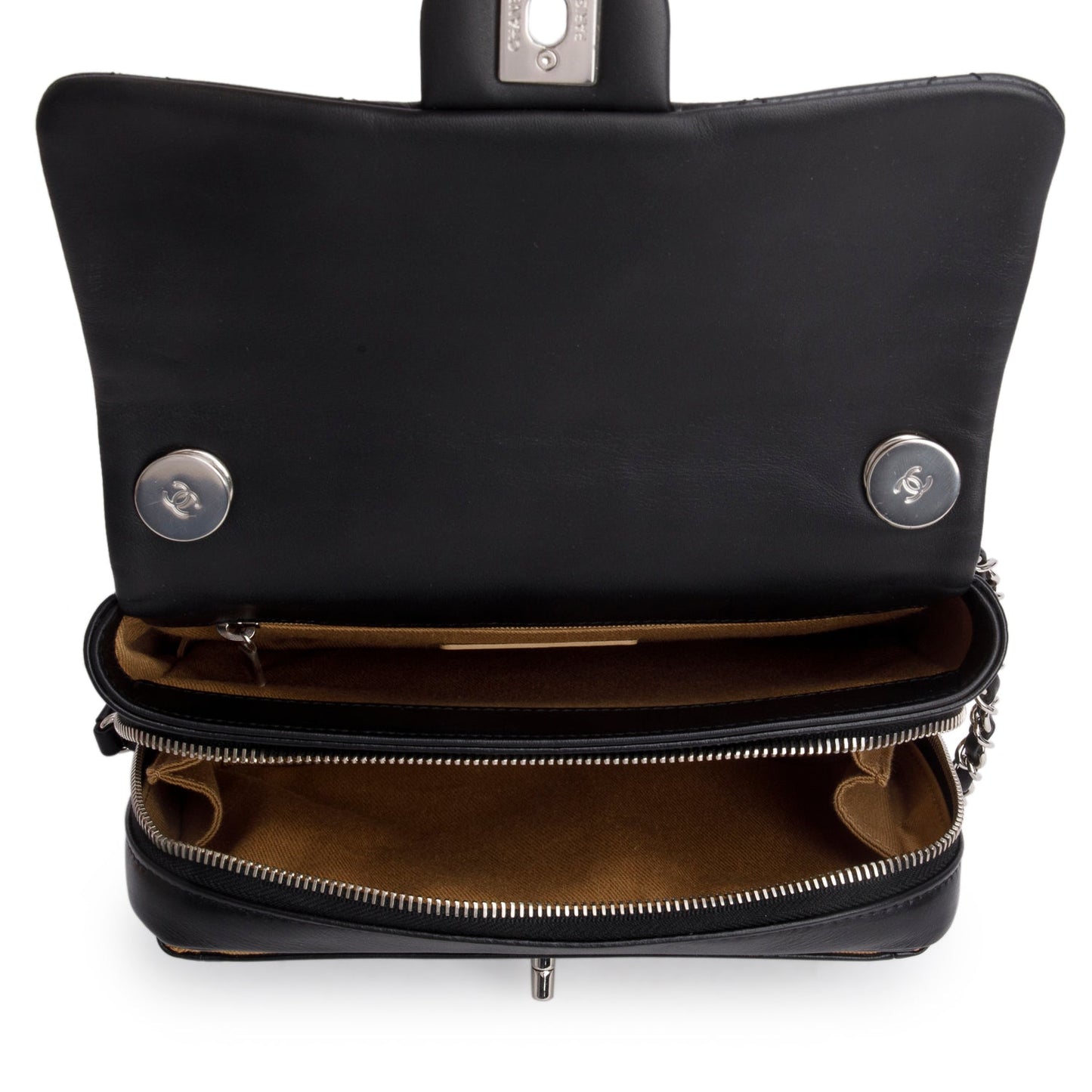 Chanel Black Aged Calfskin Quilted Express Zip Around Flap
