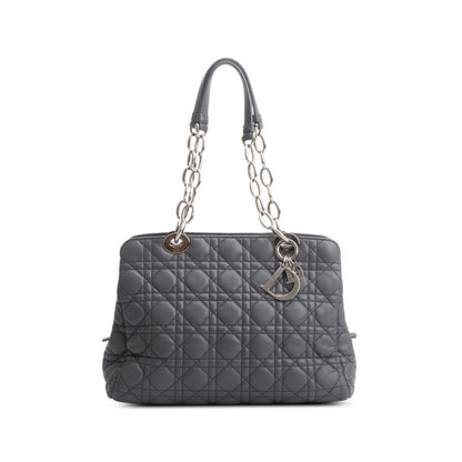 Christian Dior Grey Lambskin Cannage Small Dior Soft Zipped Shopping Tote
