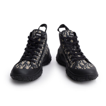 Christian Dior Navy Jacquard Rubber Oblique B28 High Top Sneakers, Men's Size 46