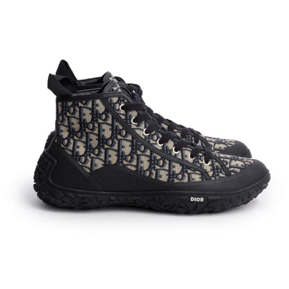 Christian Dior Navy Jacquard Rubber Oblique B28 High Top Sneakers, Men's Size 46