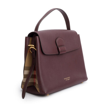 Burberry Burgundy Derby Calfskin House Check Medium Camberley Bag