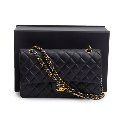 Chanel 2024 Black Quilted Lambskin Leather Classic Medium Double Flap Bag