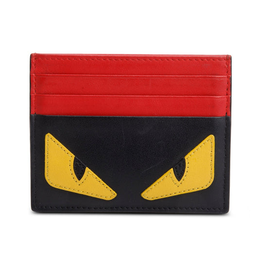 Fendi Black Vitello Century Monster Eyes Card Holder