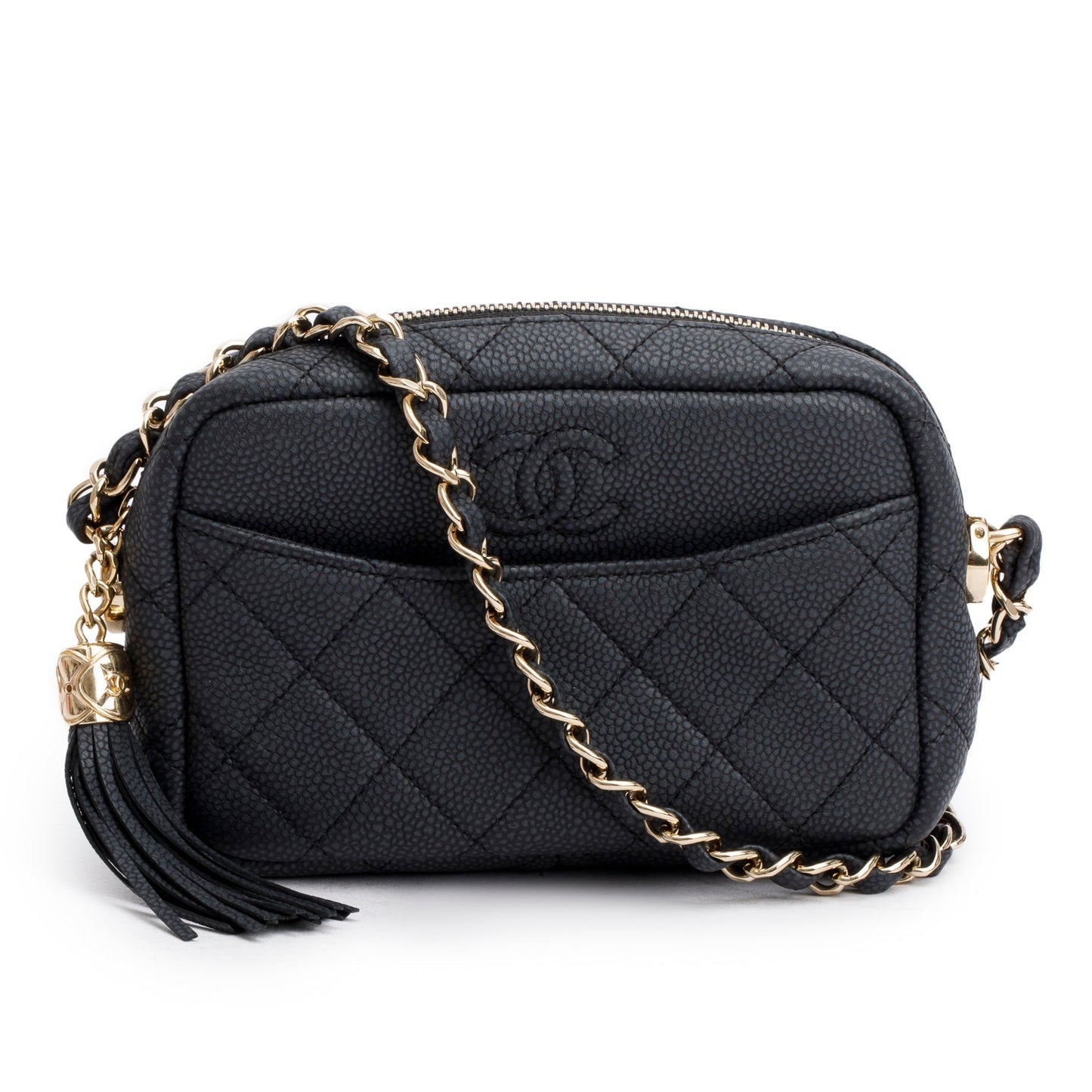 Chanel Black Caviar Quilted Mini Coco Tassel Camera Case