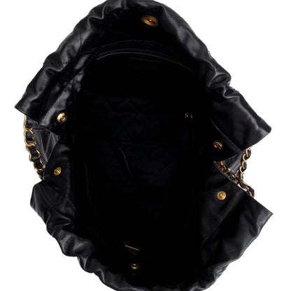 Chanel Black Shiny Calfskin Quilted Small 22 Hobo