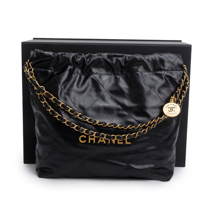 Chanel Black Shiny Calfskin Quilted Small 22 Hobo