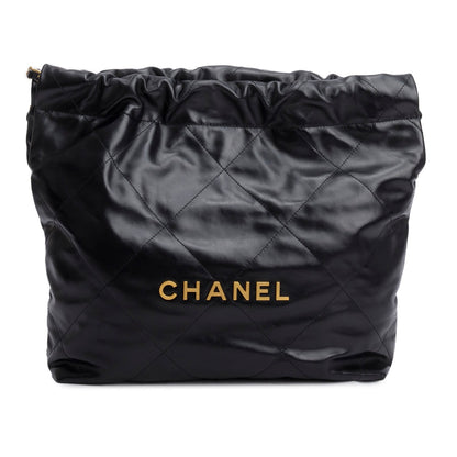 Chanel Black Shiny Calfskin Quilted Small 22 Hobo