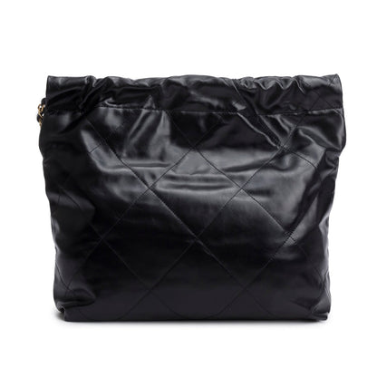 Chanel Black Shiny Calfskin Quilted Small 22 Hobo