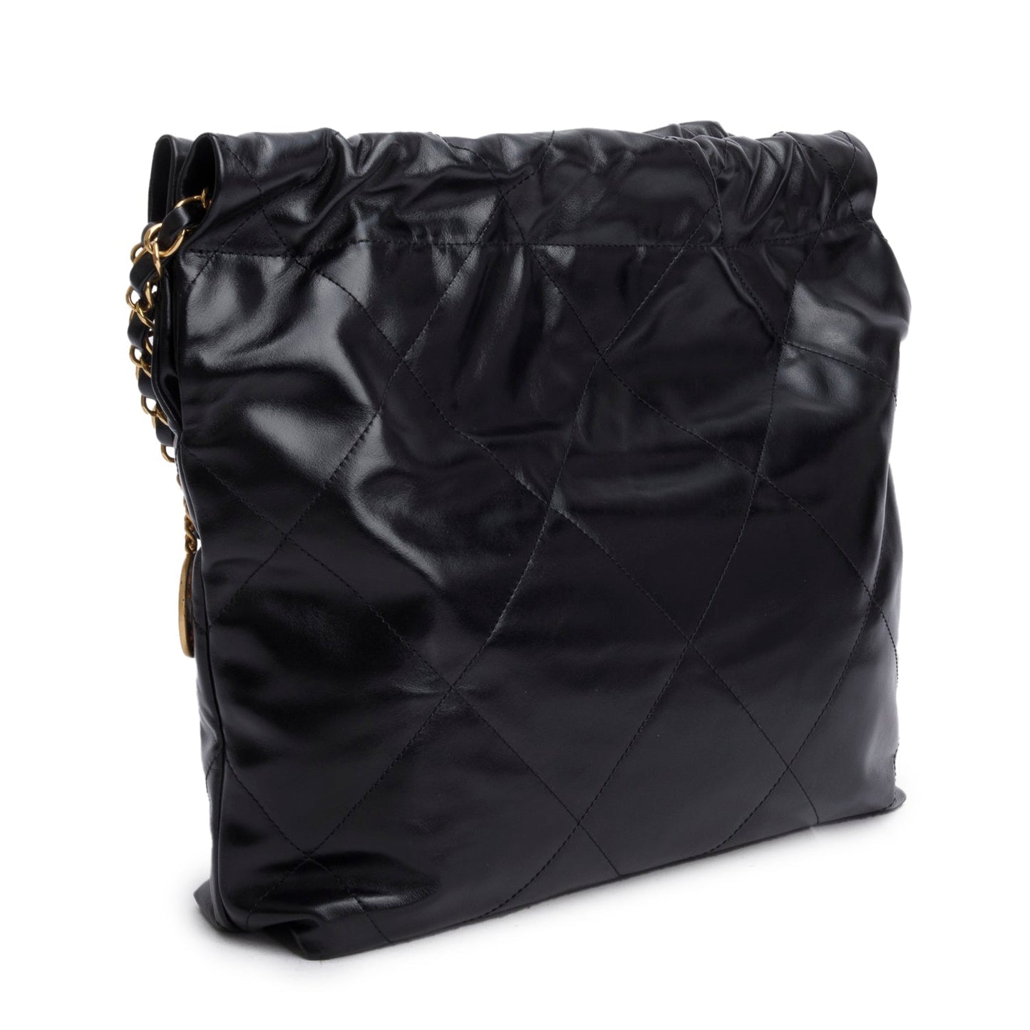 Chanel Black Shiny Calfskin Quilted Small 22 Hobo