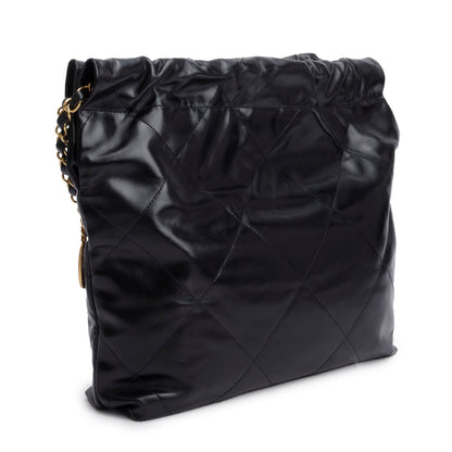 Chanel Black Shiny Calfskin Quilted Small 22 Hobo
