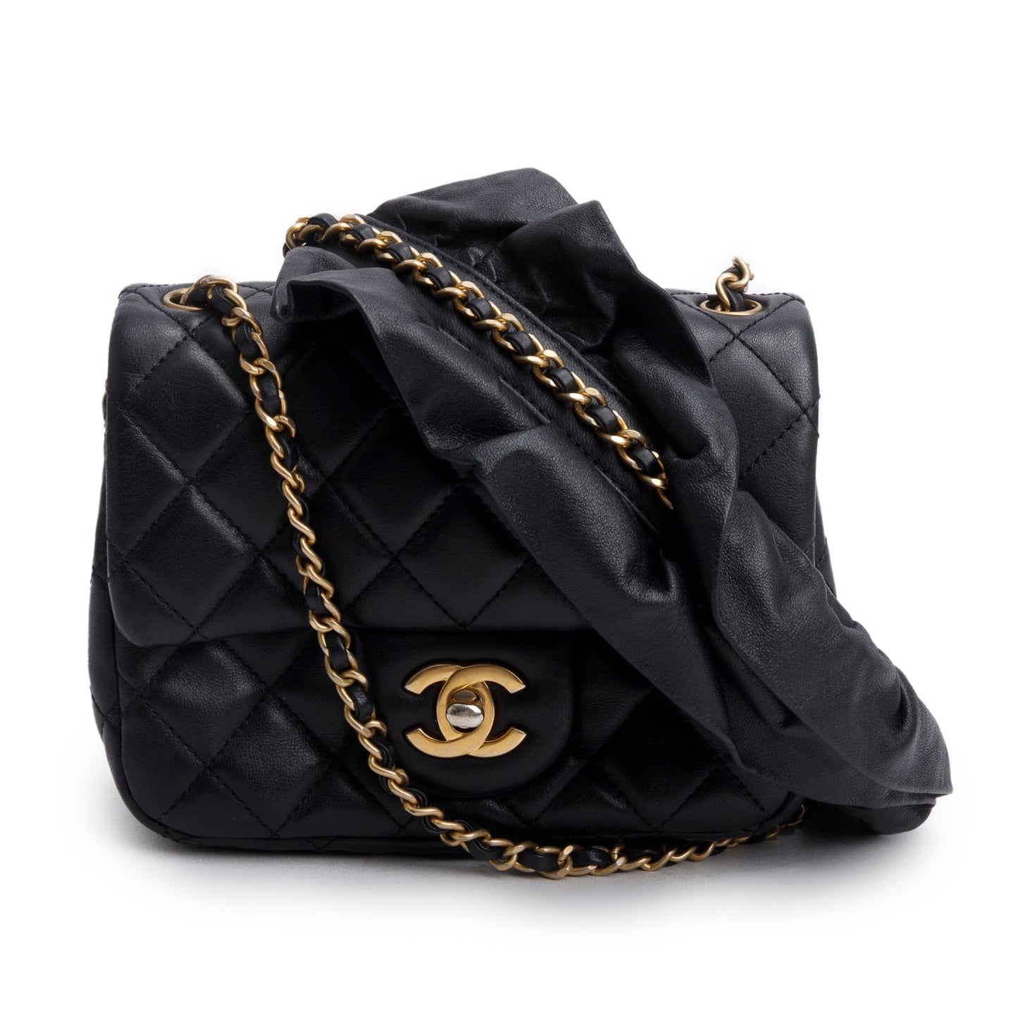 Chanel 2020 Black Lambskin Romance Mini Square Flap Bag