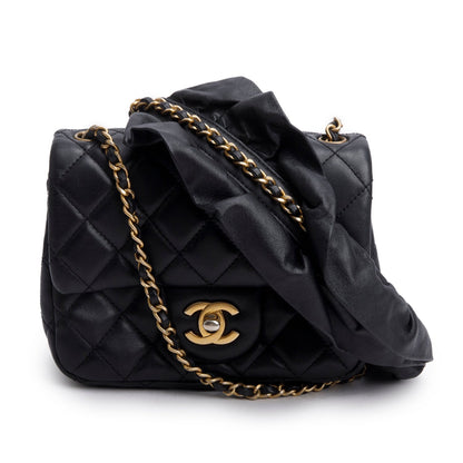 Chanel 2020 Black Lambskin Romance Mini Square Flap Bag