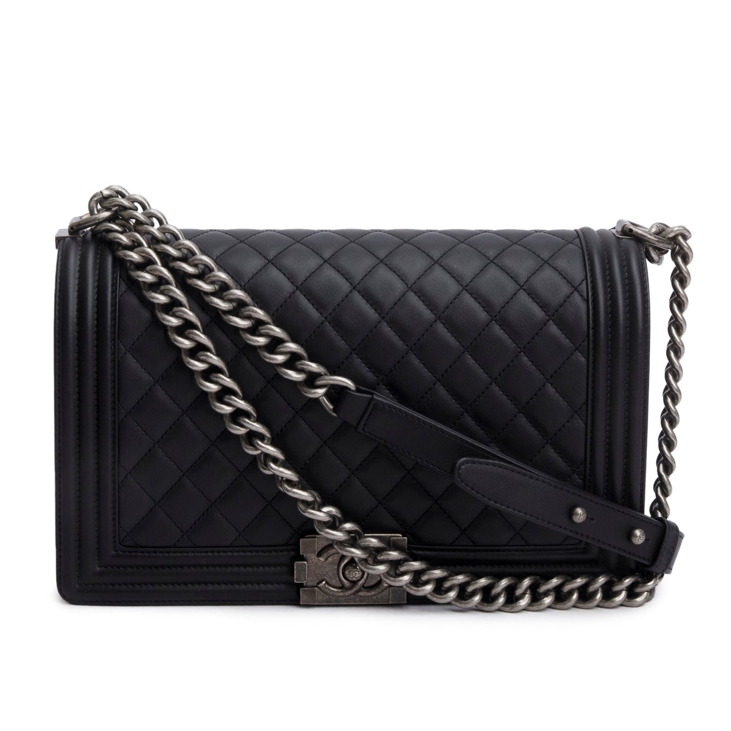 Chanel 2021 Black Quilted Lambskin Large Boy Bag